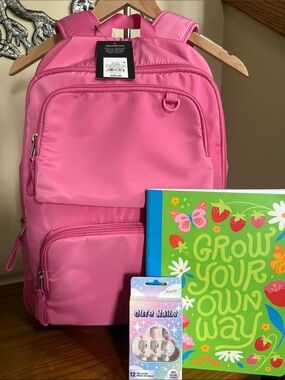 Pink Kids Backpack – Bright Pink School Bag, notebook and no glue flamingo nails